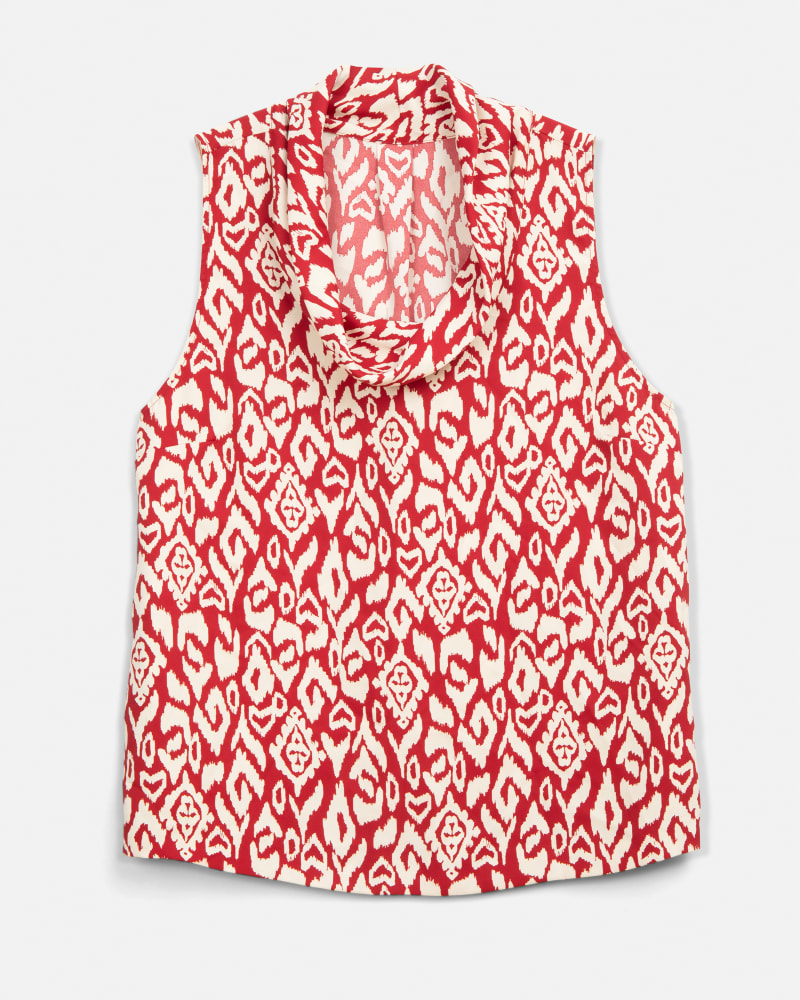 Front of a size L Dominique Geo Print Blouse in Red / White by Vince Camuto. | dia_product_style_image_id:209425